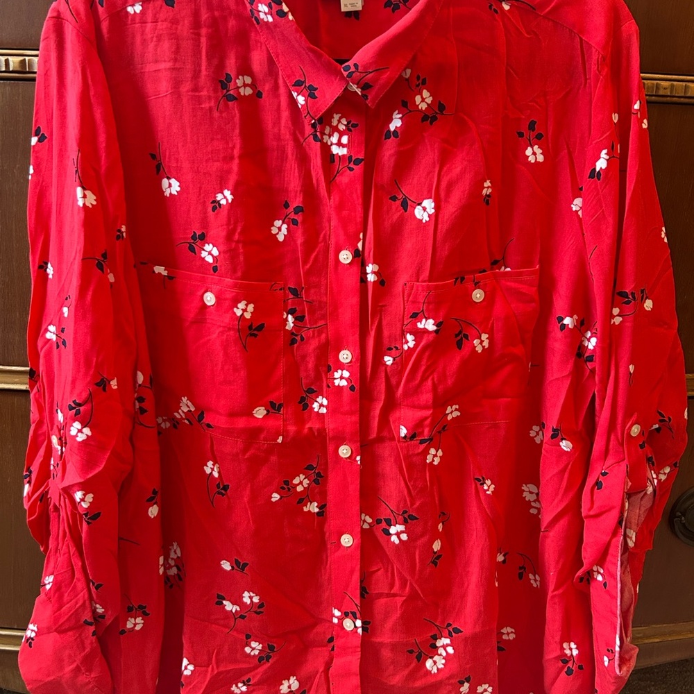 LOFT Outlet - Red Floral Women's Blouse - size XL